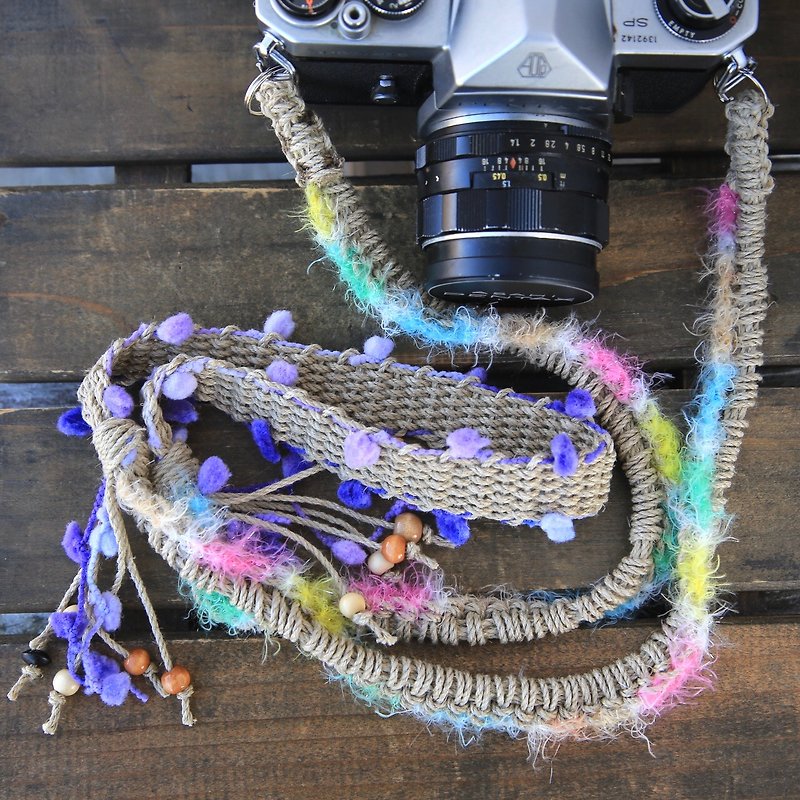 Hemp String Hemp Camera Strap-Flower B/Belt - Camera Straps & Stands - Cotton & Hemp Multicolor