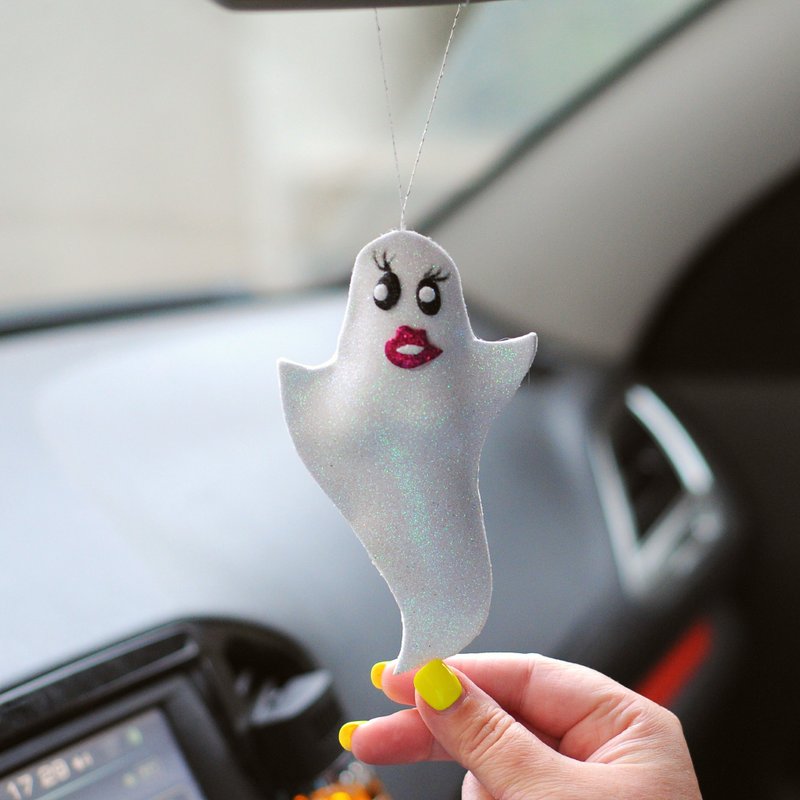 Halloween ghost car mirror decor. Car ornaments ghost figurine. Car decorations - Stuffed Dolls & Figurines - Other Materials White