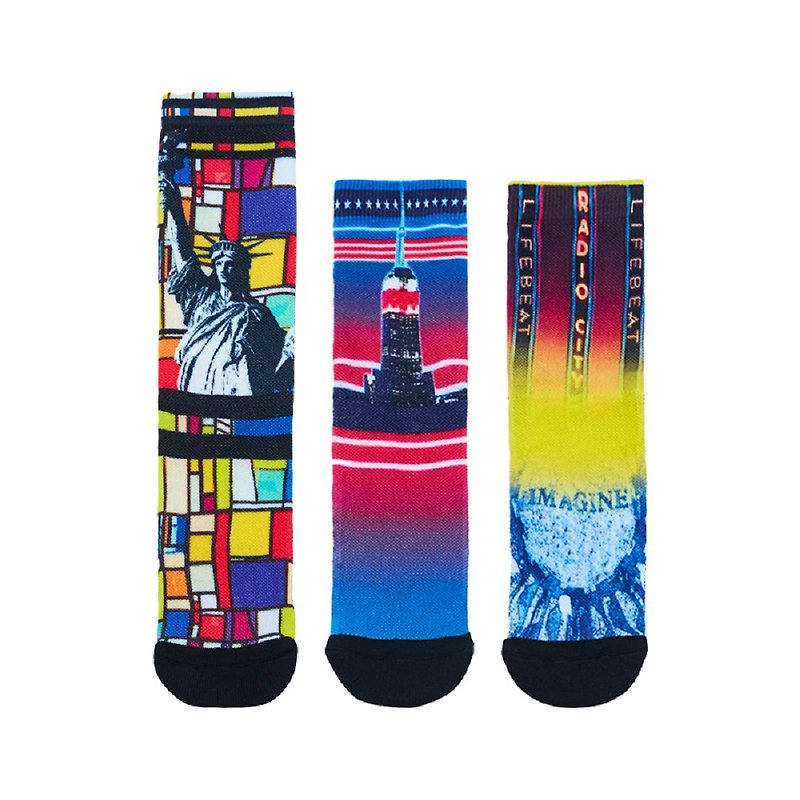 【福袋】紐約系列男女彩虹印花潮流運動襪禮盒(3雙) - 襪子 - 聚酯纖維 多色