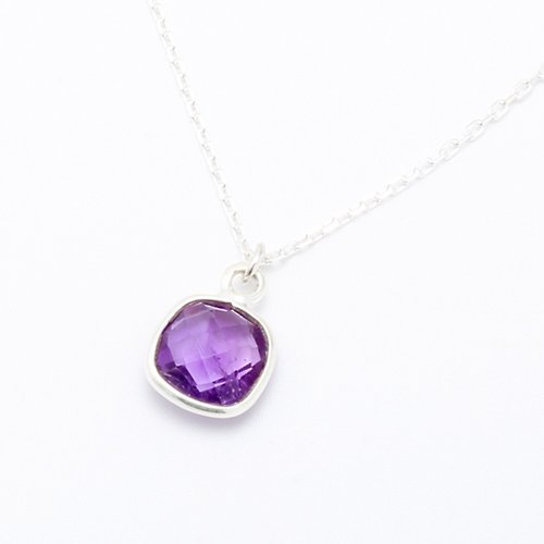 Angel & Me 珠寶銀飾 簡約 方形 天然 紫水晶 s925 純銀 項鍊 生日 母親節 情人節 禮物