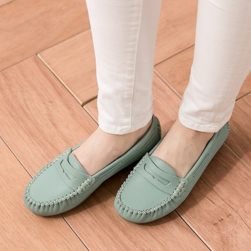 Maffeo Peas shoes flat shoes washed leather spring and summer outing essential soft upgrade Peas shoes (517 sunny blue) - Mary Jane Shoes & Ballet Shoes - Genuine Leather Blue