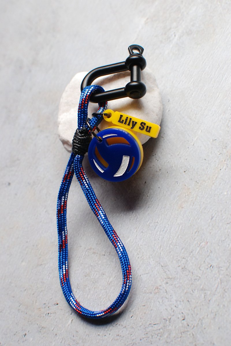 客製化排球款傘繩吊飾鑰匙圈/中英文皆可 - 吊飾 - 其他人造纖維 藍色