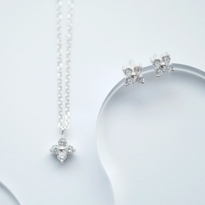 2 points set) Flower necklace earrings set Silver 925 - สร้อยคอ - โลหะ ขาว