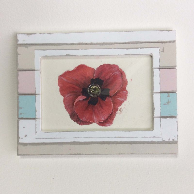 "Watercolor" poppy flower hand painted original (with box) - การ์ด/โปสการ์ด - กระดาษ สีแดง