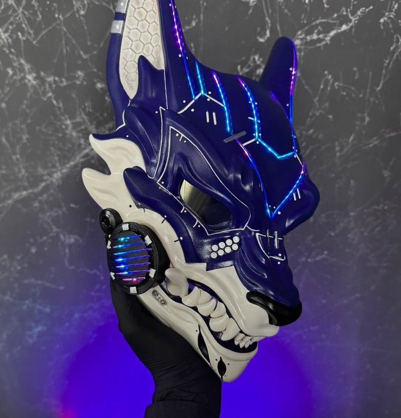 賽博朋克狐面具 紫白配色  搭載智慧 RGB 燈效  未來感狐狸面具 - 其他 - 樹脂 紫色