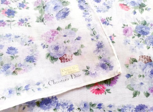 orangesodapanda Christian Dior Vintage Handkerchief Floral Holiday Gift for Her 18 x 18 inches