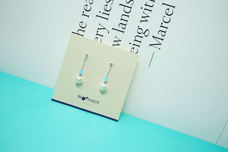 施華洛世奇水晶珍珠  垂掛耳環  耳夾(深海藍 玻璃珠) - 耳環/耳夾 - 寶石 藍色
