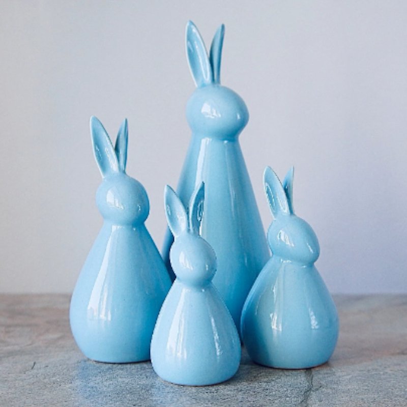 Modern Home Office Decor, Handmade Ceramic Rabbit Set of 4 pcs, Bunny Statuette - เซรามิก - ดินเผา สีน้ำเงิน