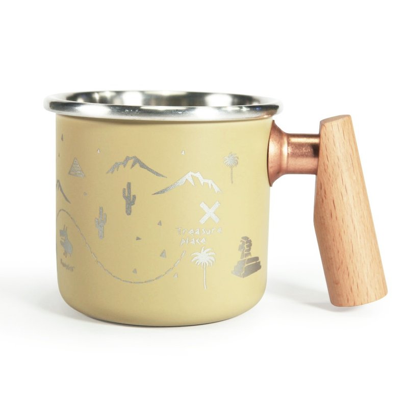 【客製化禮物】木柄 白鐵杯 400ml (沙漠尋寶)  聖誕節 - 咖啡杯/馬克杯 - 不鏽鋼 卡其色