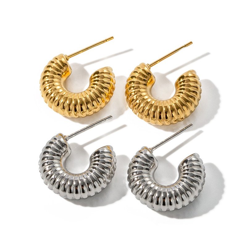 New product! ANJI 18K gold small C-shaped spiral earrings top gold-plated European and American fashion Korean - ต่างหู - สแตนเลส สีเหลือง