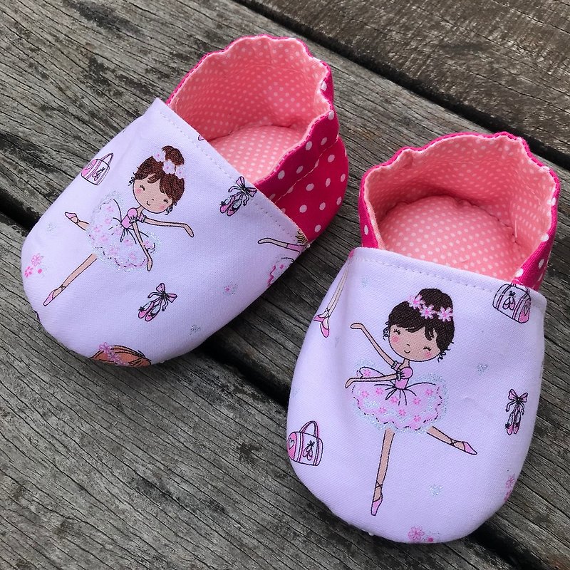 芭蕾舞女孩手工鞋.學步鞋嬰兒鞋 - 男/女童鞋 - 棉．麻 粉紅色
