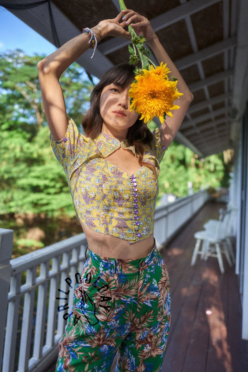 Aprilpoolday / MINI PUFF / Yellow Barocco / S - 女上衣/長袖上衣 - 棉．麻 黃色