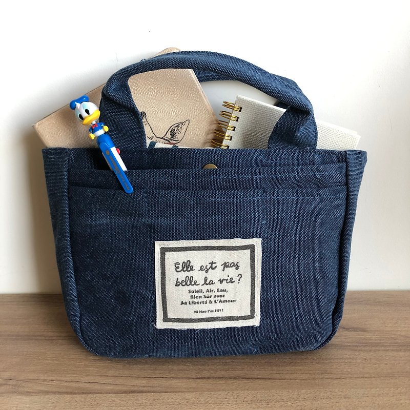 FiFi Life is beautiful mini dual-use lightweight bag-washed blue - กระเป๋าคลัทช์ - ผ้าฝ้าย/ผ้าลินิน 