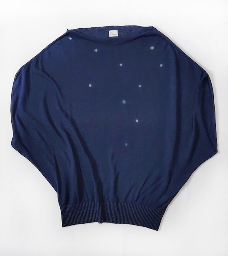 Indigo-dyed cotton linen knit in firefly shibori has a relaxed dolman sleeve - Women's Sweaters - Cotton & Hemp Blue