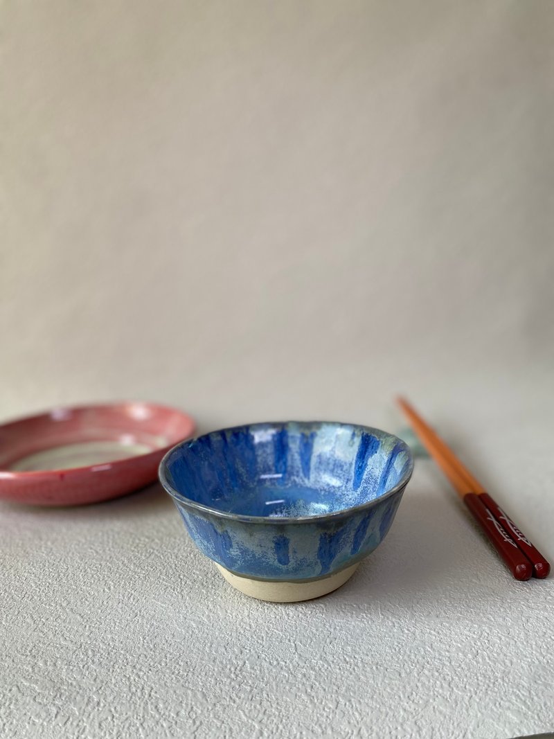 Flowing Water Blue Handmade Ceramic Bowl - Flowing Clouds and Flowing Water Series - Bowls - Pottery Blue