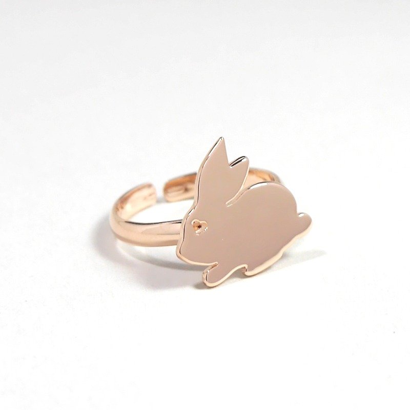 Bunny Ring - Pink gold plated on brass, Tiny Ring, Animal Jewelry - แหวนทั่วไป - โลหะ สึชมพู