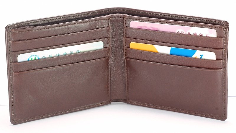 Elegant male short clip leather wallet 8 card coin purse brown paid custom lettering service - กระเป๋าสตางค์ - หนังแท้ สีนำ้ตาล