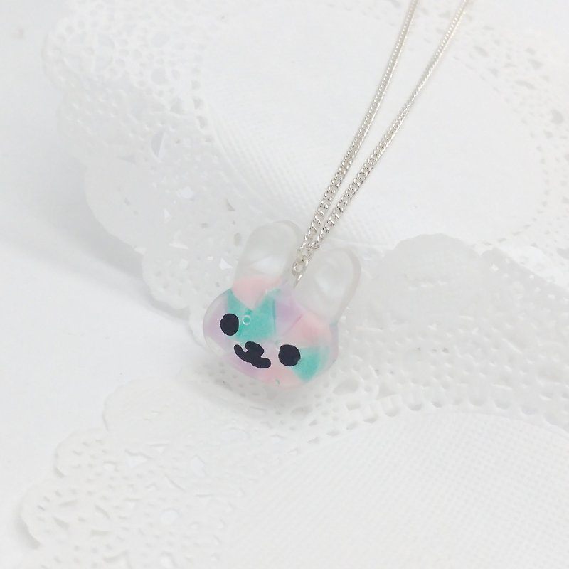 Mosaic Bunny Sterling Silver Necklace - Necklaces - Other Materials Multicolor