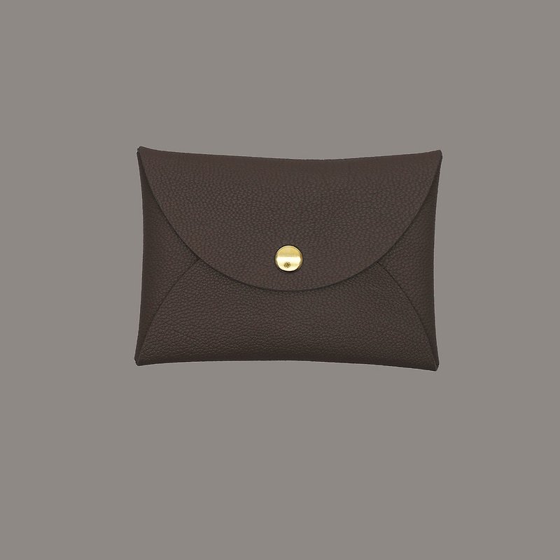 Real Leather Macaron Chocolate Brown Card Holder/Wallet/card holder/card case - ที่เก็บนามบัตร - หนังแท้ สีนำ้ตาล