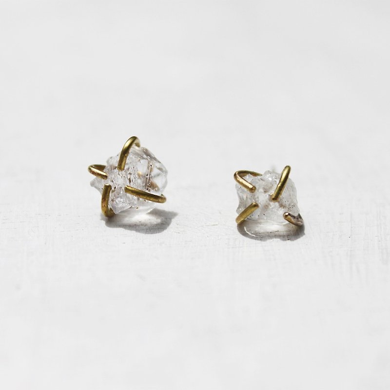簡約水晶小石頭 - 925純銀耳針 - 耳環/耳夾 - 寶石 透明