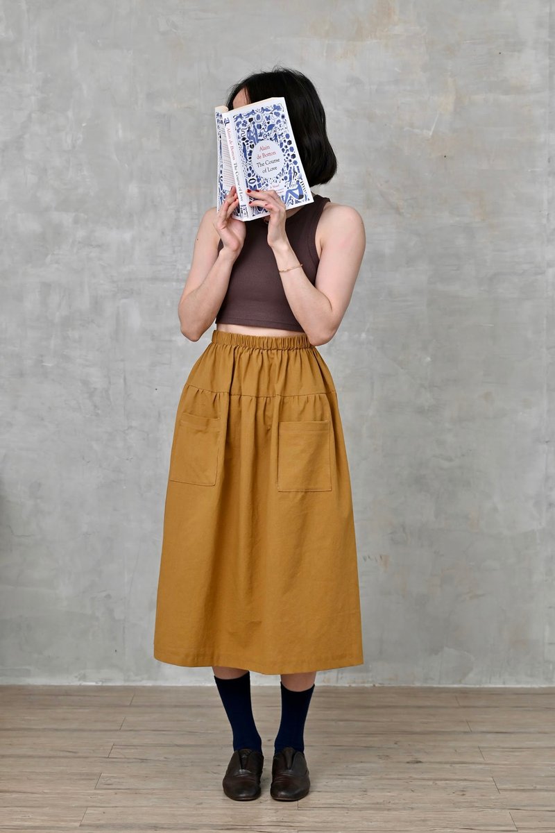 Cut interface bag long skirt light gold copper - Skirts - Cotton & Hemp Gold