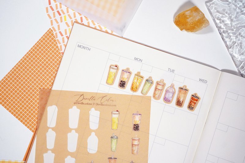 【My Favourite Boba】Washi Sticker Sheet - Stickers - Paper Orange