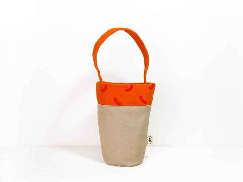 【幾何杯袋】- 流沙橙 - 杯袋/飲料提袋 - 棉．麻 橘色