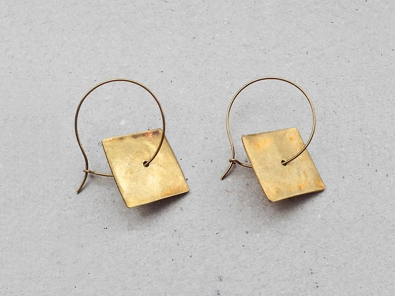 Generosity simple geometric square brass earrings - ต่างหู - โลหะ สีทอง