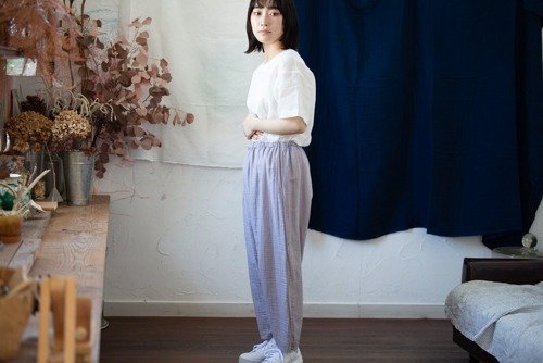 Linen＆OrganicCotton Wガーゼゆったりパンツ【ラベンダー染め