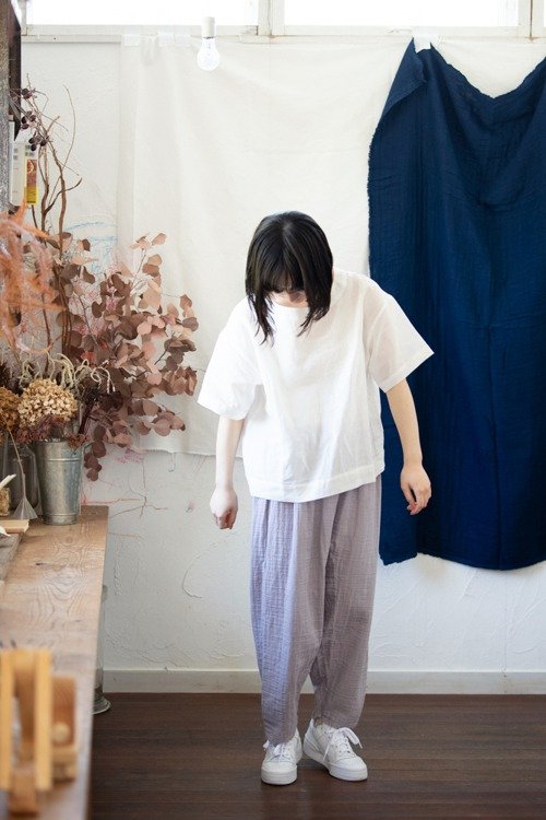 Linen＆OrganicCotton Wガーゼゆったりパンツ【ラベンダー染め