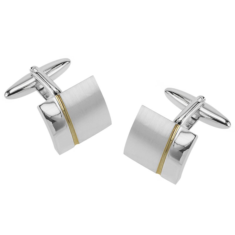 Classic 2 Tone Silver with Gold Stripe Cufflinks - Cuff Links - Other Metals Silver