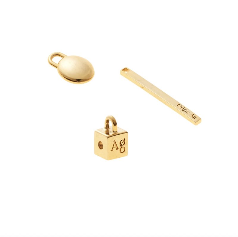 OA CUBIC SOLID PURE SILVER CHARMS (Gold Plated) - 手鍊/手鐲 - 純銀 金色