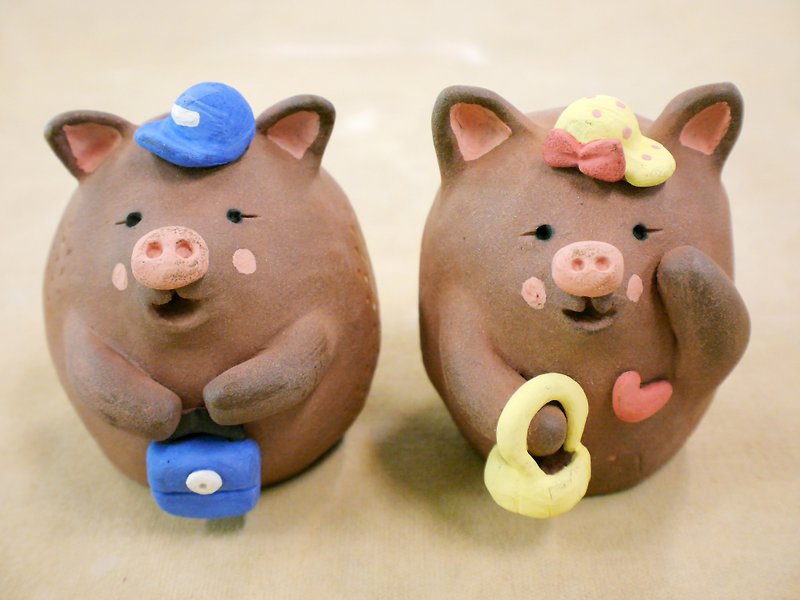 【小花器】上街買菜─胖胖豬組 - 花瓶/花器 - 陶 