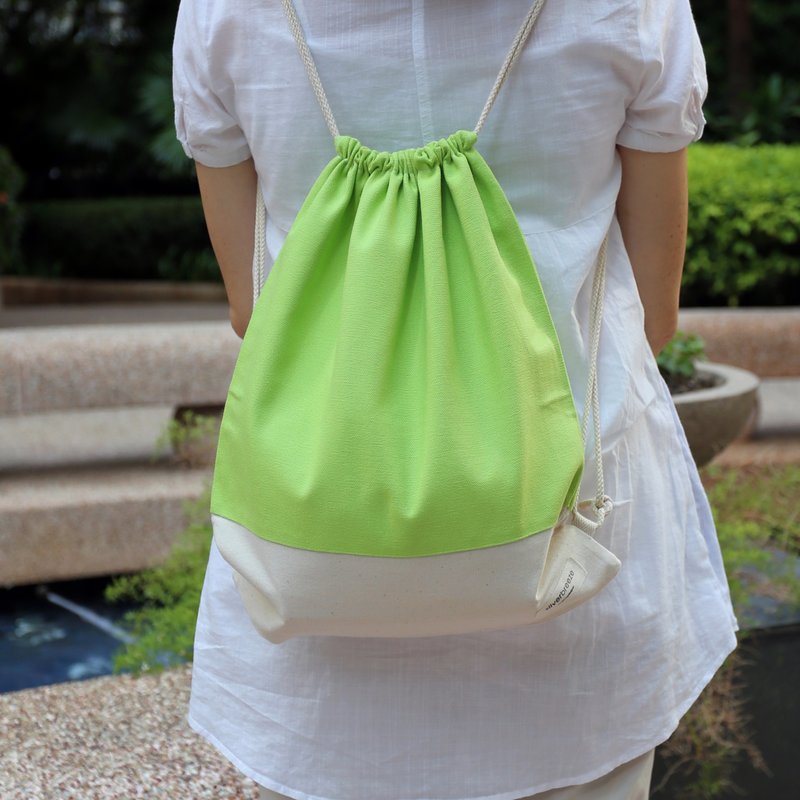 Drawstring backpack/drawstring bag/ drawstring pocket ~ light green (B23) - Drawstring Bags - Cotton & Hemp Green