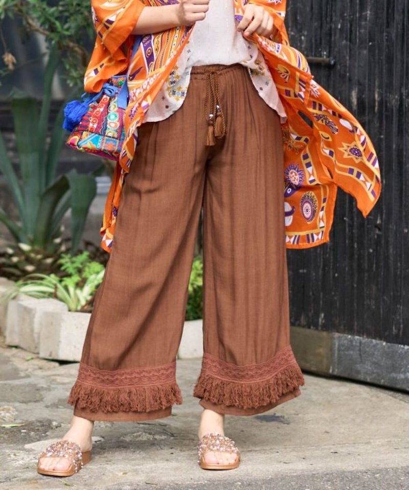 [Popular pre-order] Bohemian lazy fringed wide pants (5 colors) IDS-1219 - กางเกงขายาว - ผ้าฝ้าย/ผ้าลินิน หลากหลายสี