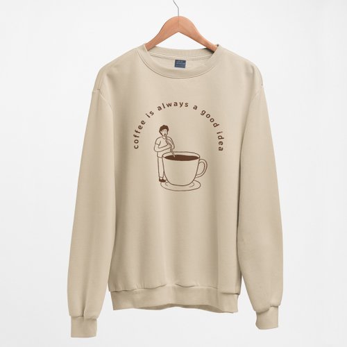 hipster coffee good idea 中性大學T 刷毛 卡其 秋冬禮物快速咖啡瘋設祭