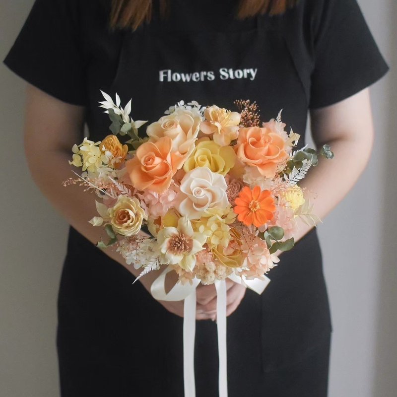 /橘黃色新娘捧花/捧花 新娘 婚禮佈置 客製化 胸花 婚禮 婚攝 - 乾燥花/永生花 - 植物．花 橘色