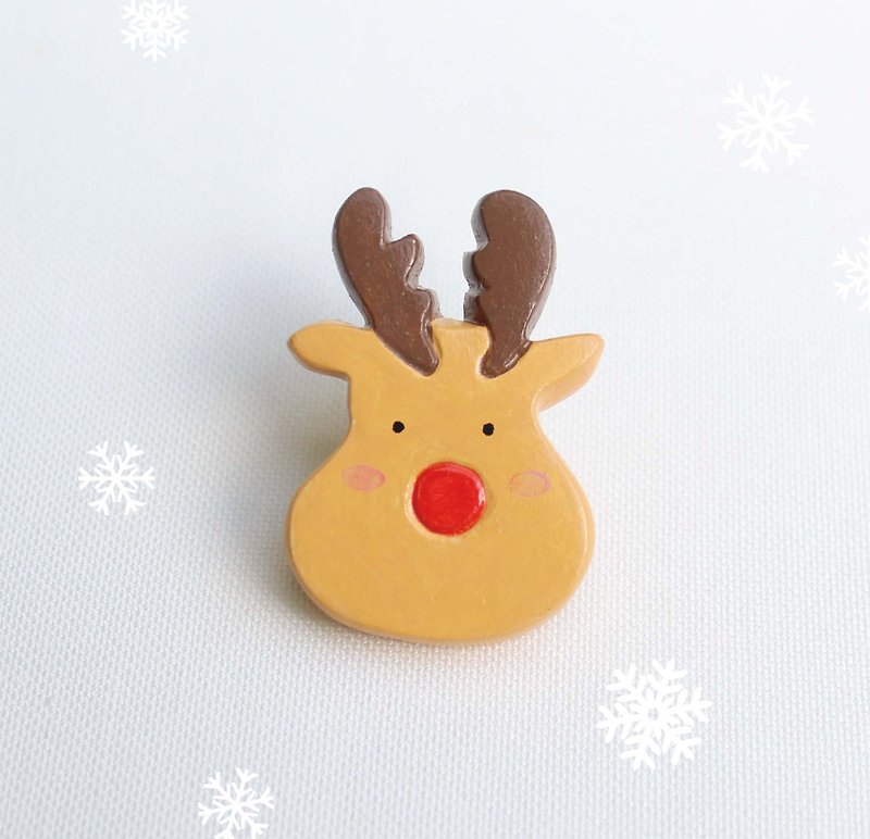 Rudolph deer brooch / Christmas gift / hand-made - Brooches - Clay Orange