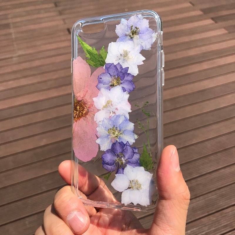 iPhone 6 ケース 本物のお花使用 スマホケース 青 押し花 025 - スマホケース - 寄せ植え・花 パープル