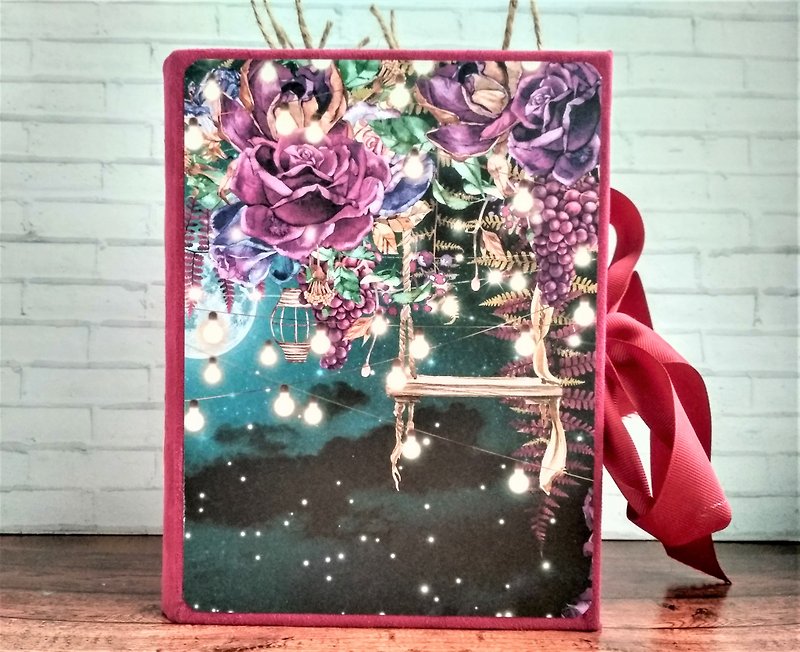 Magic moon journal handmade Flowers notebook diary Galaxy junk book thick purple - 筆記本/手帳 - 紙 紫色
