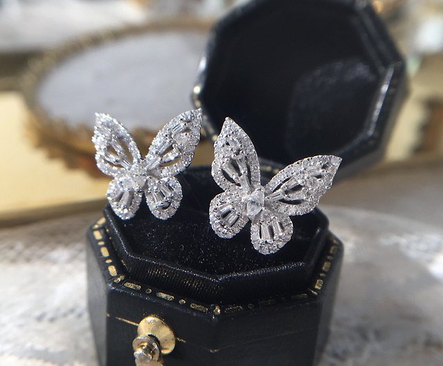 18K Gold White Gold Diamond Earrings Butterfly Design - Shop Joiel