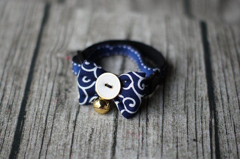 アラベスク青猫の襟のネクタイ - 首輪・リード - 紙 ブルー