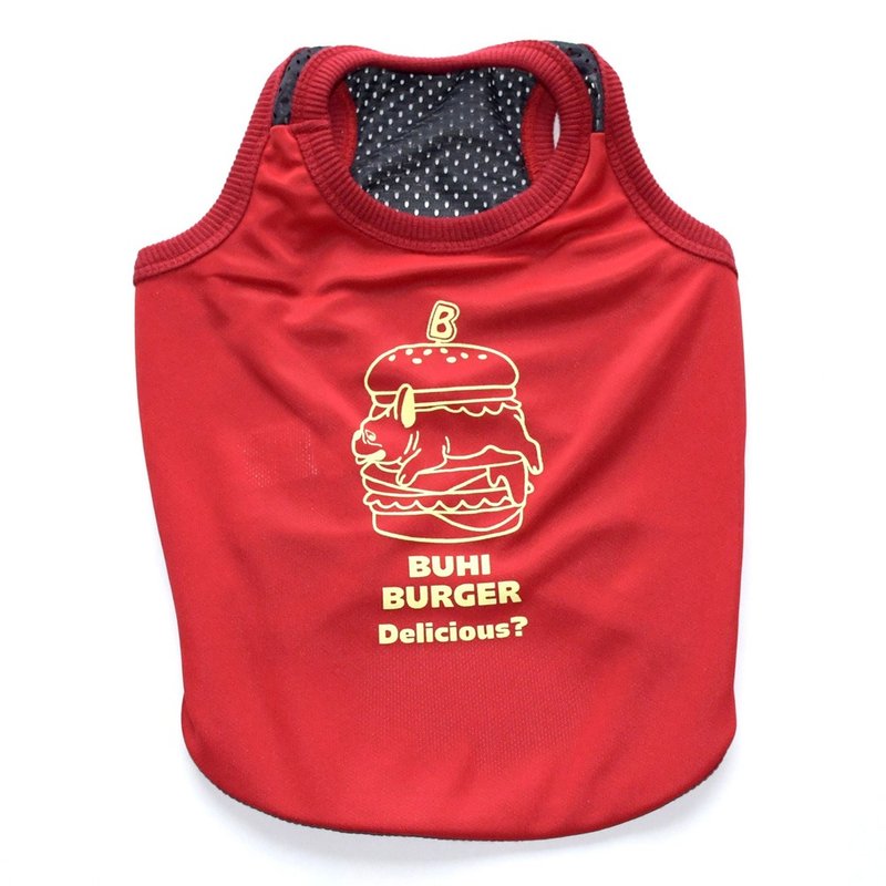 BUHI BURGER MESH TANK TOP _ Red _ For French bulldog - ชุดสัตว์เลี้ยง - ผ้าฝ้าย/ผ้าลินิน 