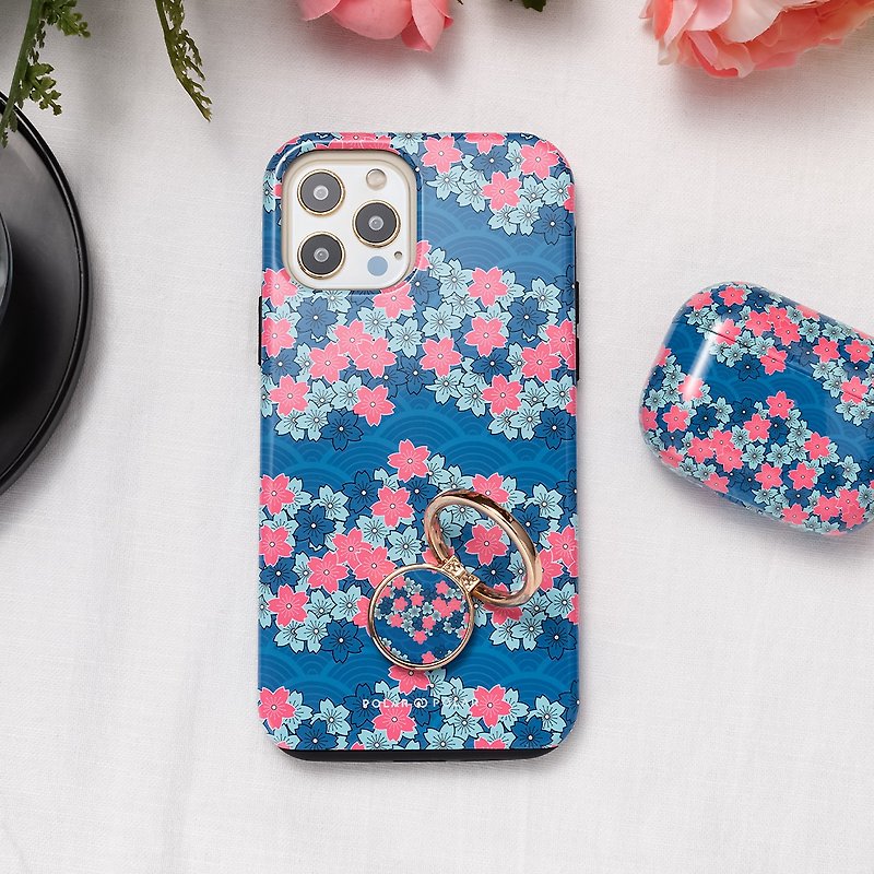 Navy Sakura Wave | iPhone MagSafe Case - Phone Cases - Plastic Blue