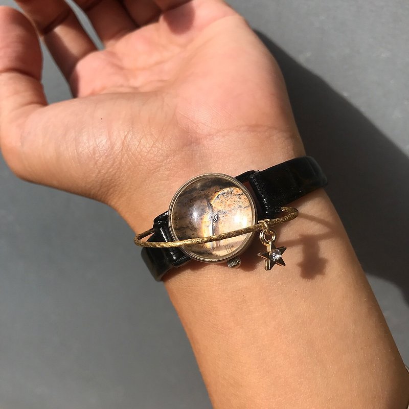 【Lost And Find】Natural  wooden stone planet saturn watch - นาฬิกาผู้หญิง - เครื่องเพชรพลอย สีกากี