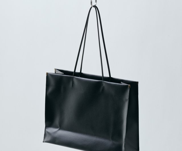 shopper bag 横 black】トートバッグ/紙袋/ラミネートキャンバス