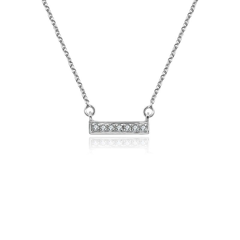 18k小形長方形鑽石項鍊 - 項鍊 - 其他金屬 銀色