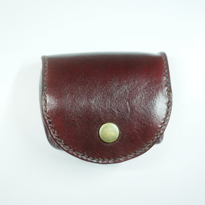 Chubby leather coin purse coffee red - กระเป๋าใส่เหรียญ - หนังแท้ สีนำ้ตาล
