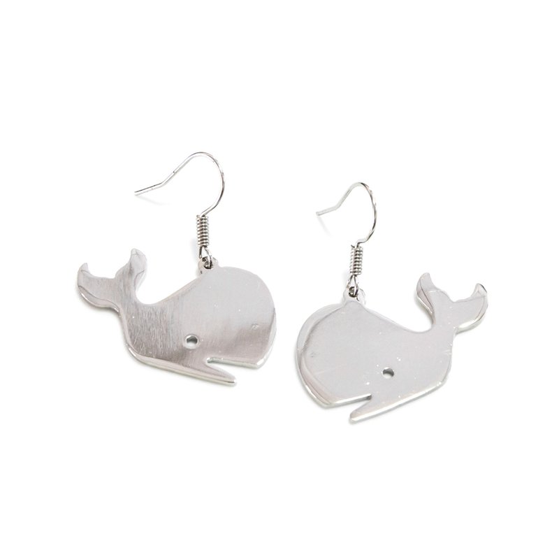 Cute Whale graphic earring - 耳環/耳夾/耳骨夾 - 銅/黃銅 銀色