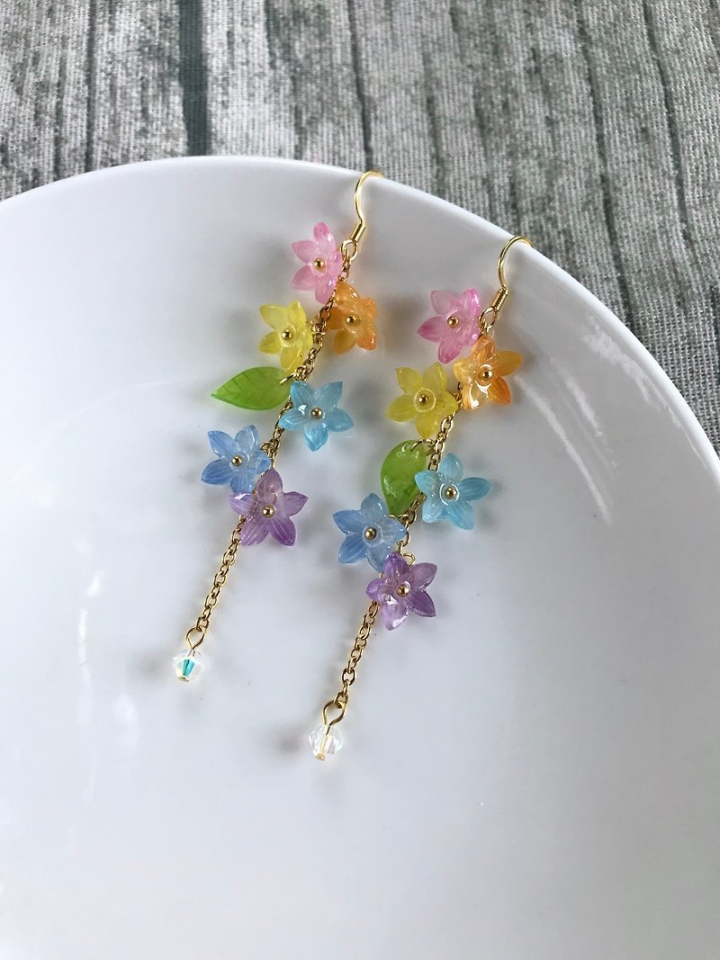 Fantasy Colorful Dangle Floral Earrings - Earrings & Clip-ons - Plastic Multicolor